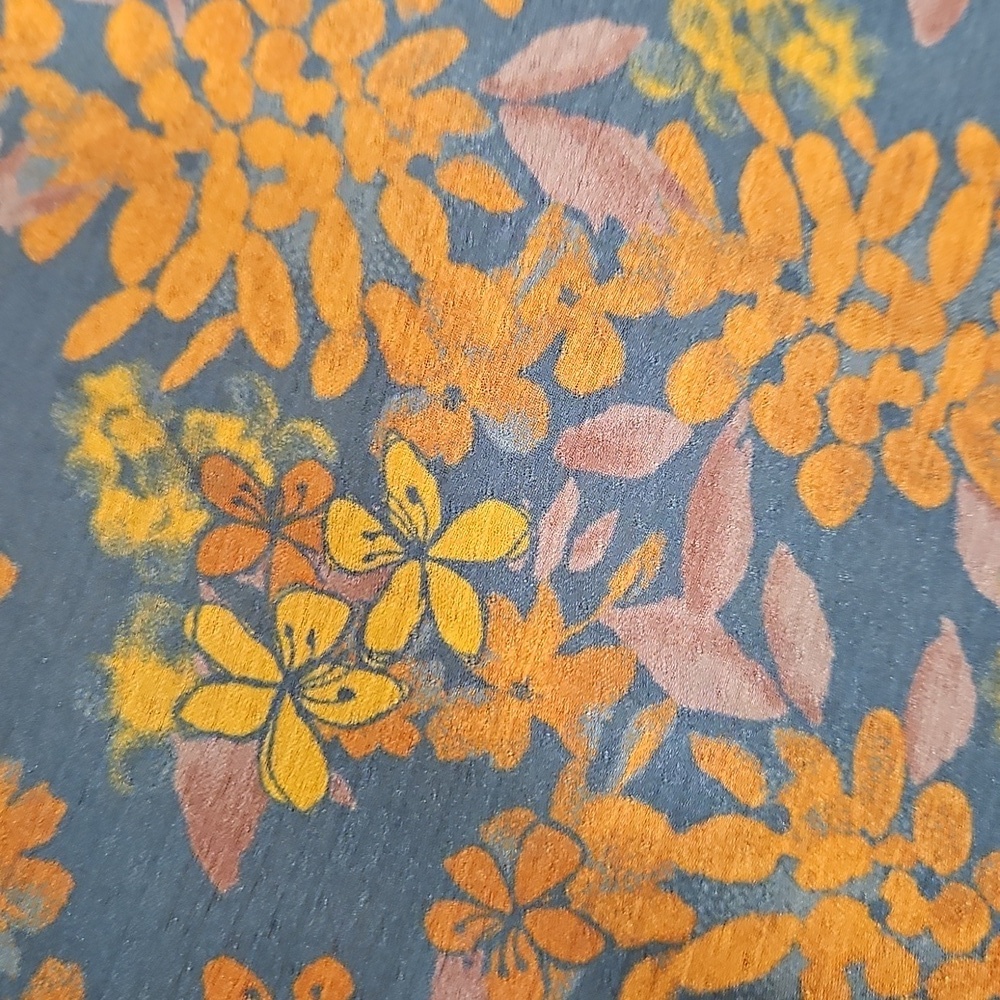 💕SKIES ARE BLUE💕Long-Sleeve Button-Down Blouse ~ Teal Mustard Print  NWT - Picture 11 of 14